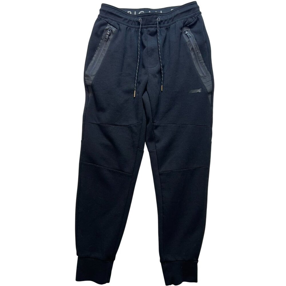 American Eagle Men's Elastic Waist Sweatpants Stretch Size S Black Zip Pockets